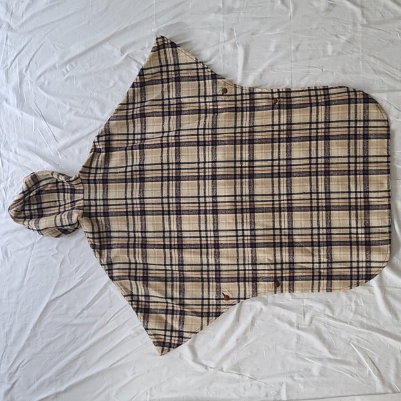 Pendleton plaid cape with hood 100% Virgin wool tan, navy brown - Picture 7 of 9